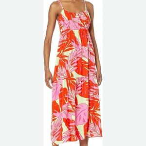 Sanctuary Tropical Red and Pink Dropped Seam Maxi Dress Size XS Adjustable strap